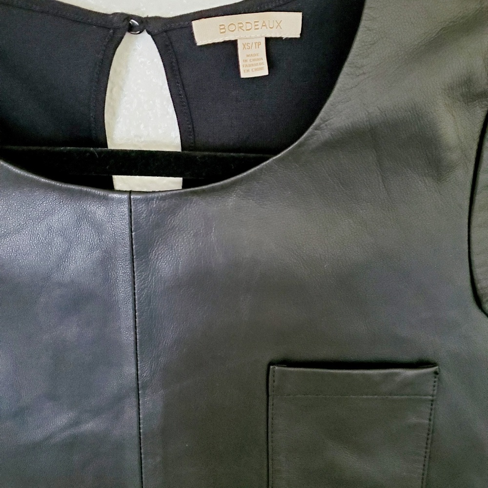 Bordeaux Leather Cap Sleeve Top - Picture 2 of 6